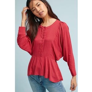 Anthropologie Maeve Red And White Polkadot Top